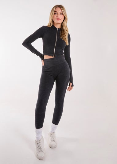 Pink Vanilla Black Active Rib Double Zip Top