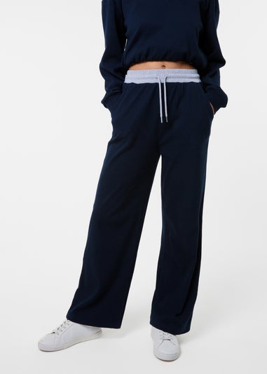 Pink Vanilla Navy Contrast Band Wide Leg Joggers