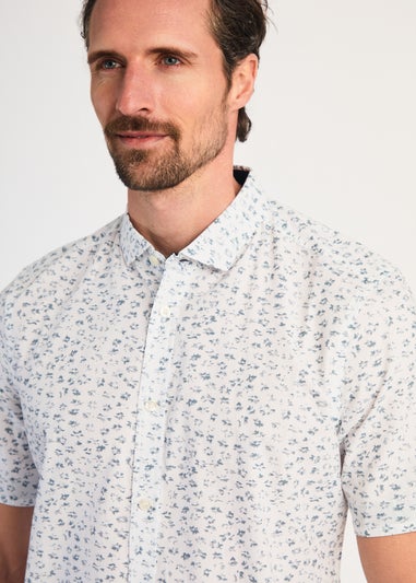 French Connection White Cotton Short Sleeve Floral Shirt