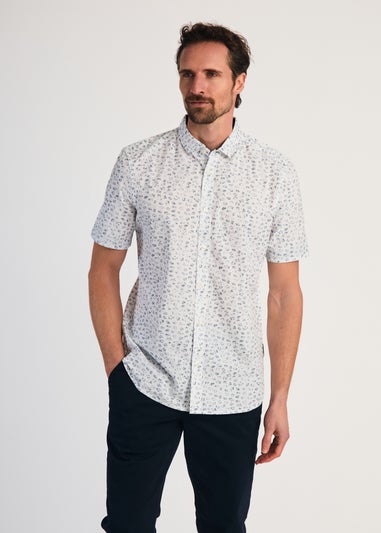 French Connection White Cotton Short Sleeve Floral Shirt