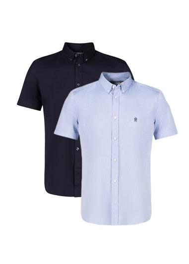 French Connection Blue 2 Pack Cotton Short Sleeve Oxford Shirts