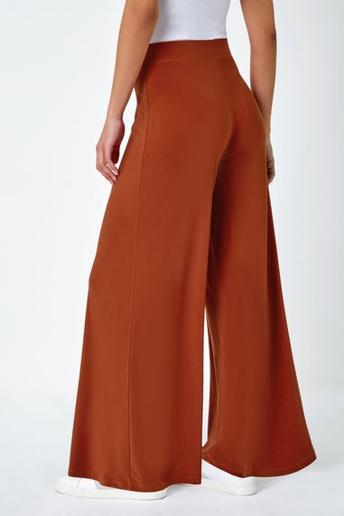 Roman Burnt Orange Elastic Waist Wide Leg Stretch Trousers