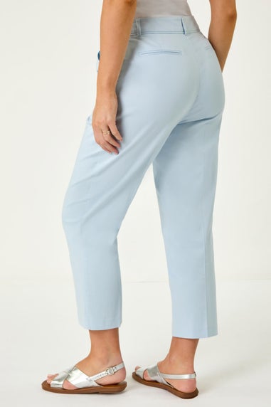 Roman Blue Petite Cotton Ankle Grazer Tapered Trousers