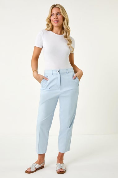 Roman Blue Petite Cotton Ankle Grazer Tapered Trousers