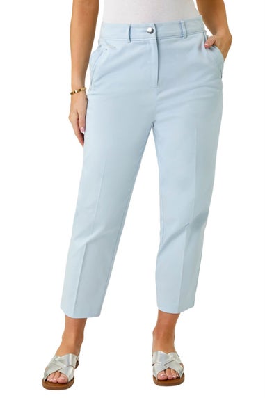 Roman Blue Petite Cotton Ankle Grazer Tapered Trousers