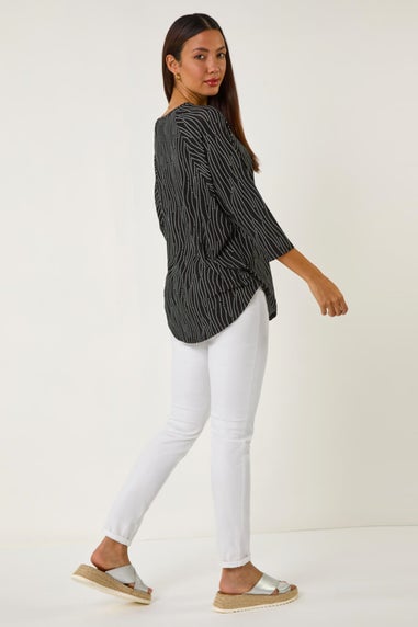 Roman Black Swirl Spot Print Stretch Top