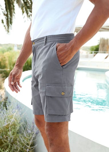 Cotton Traders Grey Blue Cargo Comfort Shorts