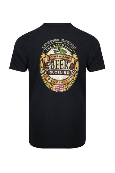 Weird Fish Black Beer Guzzling Back Print Artist T-Shirt