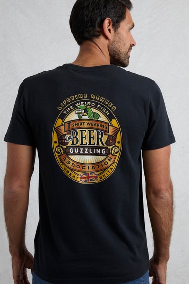 Weird Fish Black Beer Guzzling Back Print Artist T-Shirt
