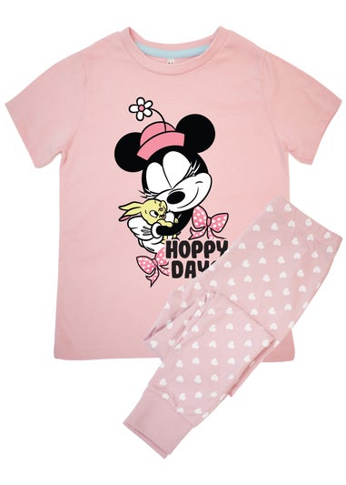 Disney Minnie Mouse Hoppy Days Girls Pink Hearts Pyjamas (3-8 Years)