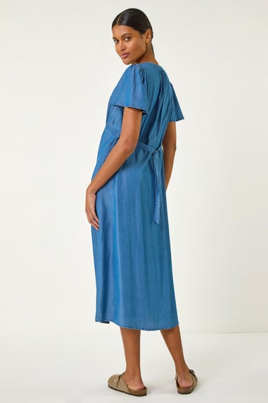 Roman Denim V-Neck Midi Dress