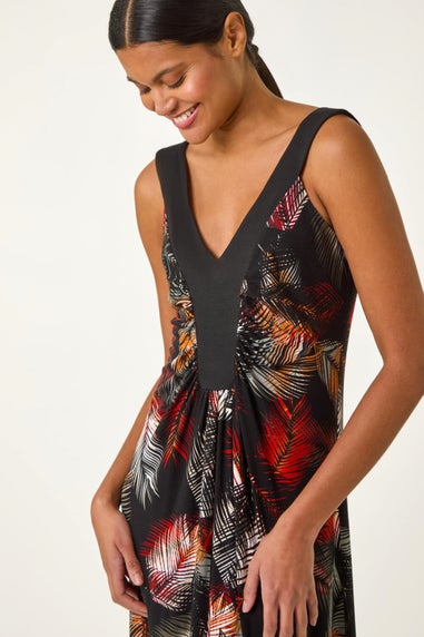 Roman Rust Palm Print Contrast Band Maxi Dress