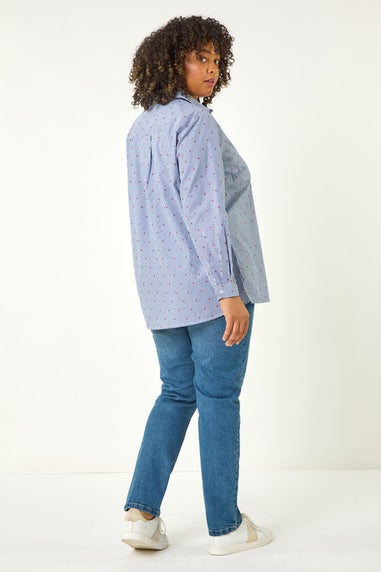 Roman Blue Curve Dobby Spot Stripe Shirt