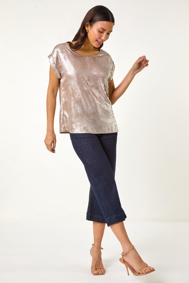 Roman Rose Metallic Print Shell Top