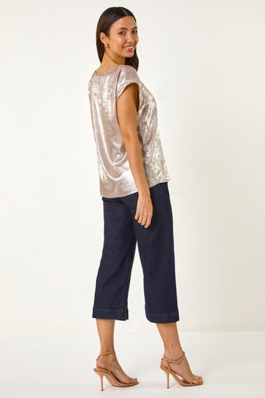 Roman Rose Metallic Print Shell Top