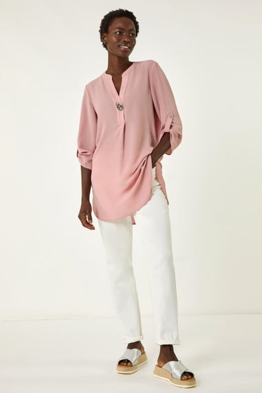 Roman Light Pink Button Detail Longline Blouse