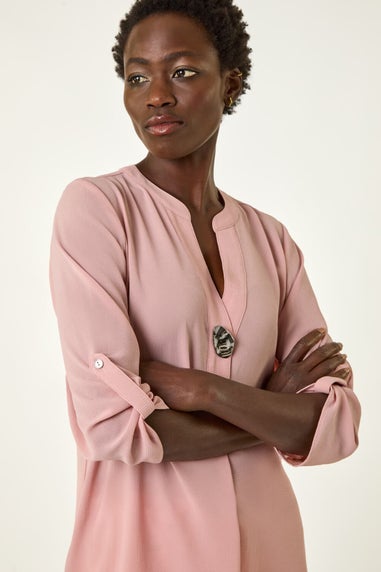 Roman Light Pink Button Detail Longline Blouse