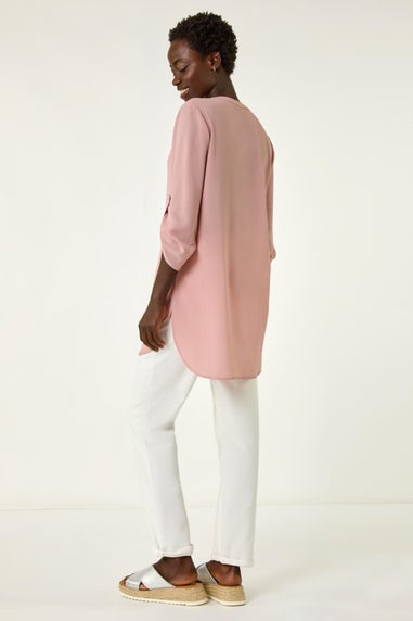Roman Light Pink Button Detail Longline Blouse