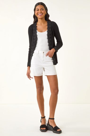 Roman Black Lace Trim Knit Cardigan