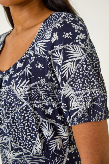 Roman Navy Patch Print Gathered Dress