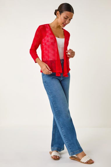 Roman Red Textured Light Knit Shrug