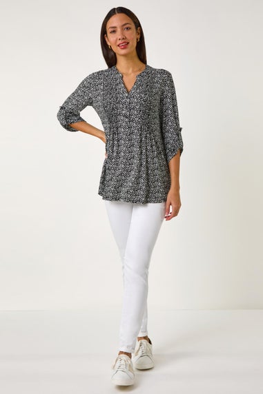 Roman Black Animal Print Pintuck Shirt