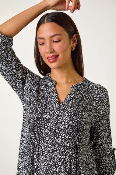 Roman Black Animal Print Pintuck Shirt