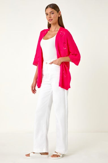 Roman Pink Pointelle Heart Knit Cardigan