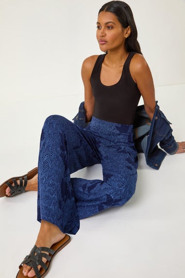 Roman Blue Floral Abstract Trouser