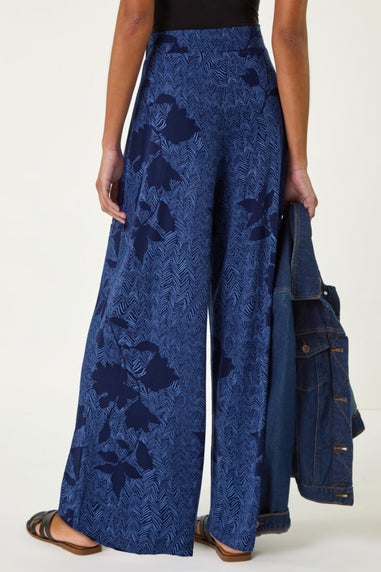 Roman Blue Floral Abstract Trouser