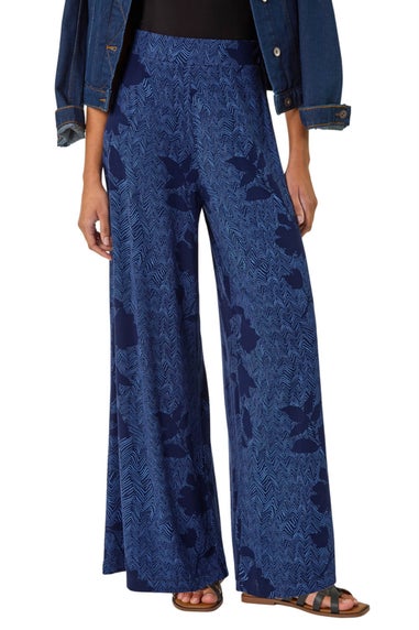 Roman Blue Floral Abstract Trouser