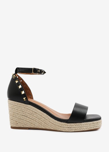 Where's That From BlackPU Presley Wedge Sandals With Gladiator Ankle-Strap