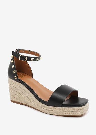 Where's That From BlackPU Presley Wedge Sandals With Gladiator Ankle-Strap