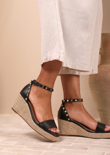 Where's That From BlackPU Presley Wedge Sandals With Gladiator Ankle-Strap