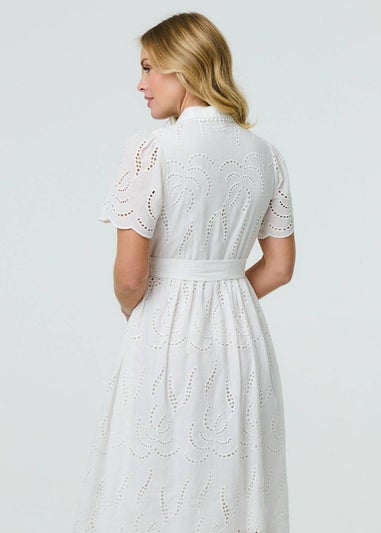 Izabel London White Broderie Anglaise Short Sleeve Midi Dress