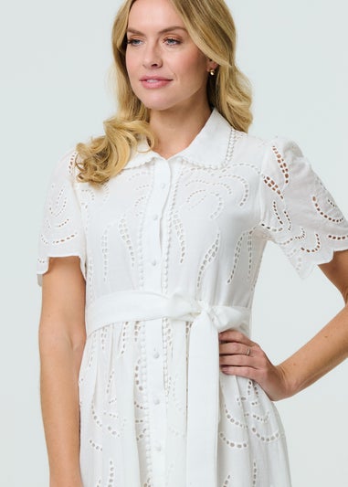 Izabel London White Broderie Anglaise Short Sleeve Midi Dress