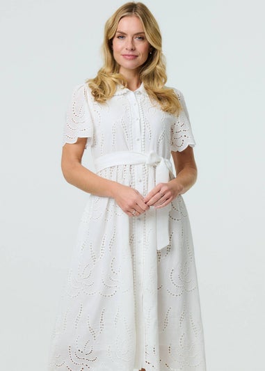 Izabel London White Broderie Anglaise Short Sleeve Midi Dress