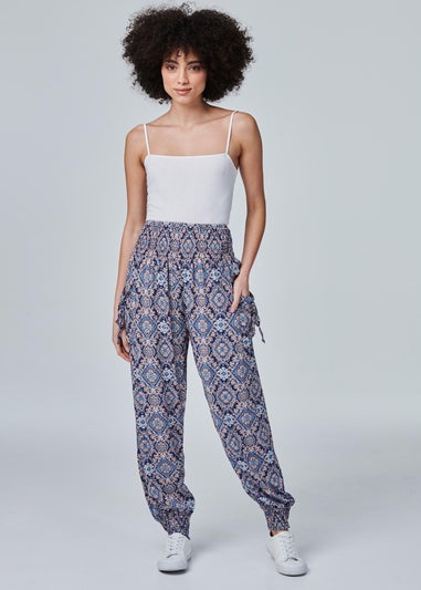 Izabel London Navy Mosaic Print Harem Pants