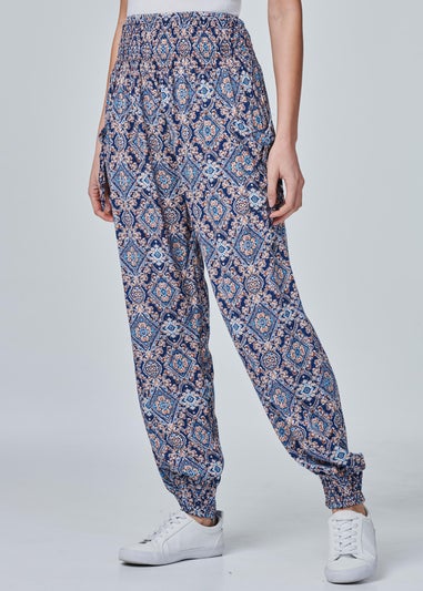 Izabel London Navy Mosaic Print Harem Pants