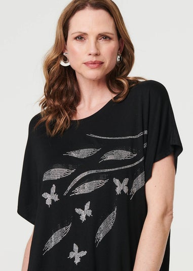 Izabel London Black Sparkly Embellished Relaxed T-Shirt