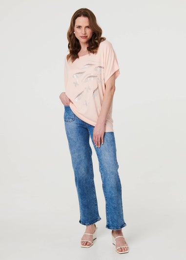 Izabel London Pink Sparkly Embellished Relaxed T-Shirt