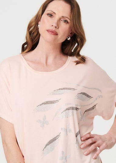 Izabel London Pink Sparkly Embellished Relaxed T-Shirt