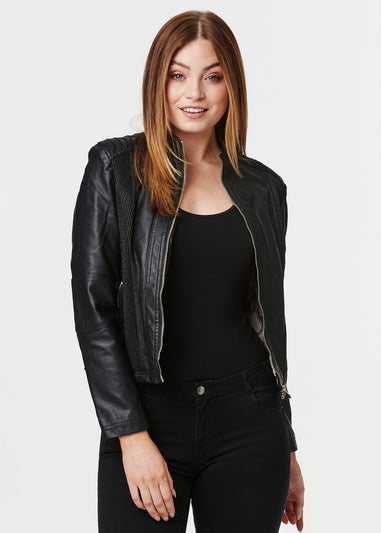 Izabel London Black Zip Front Faux Leather Jacket