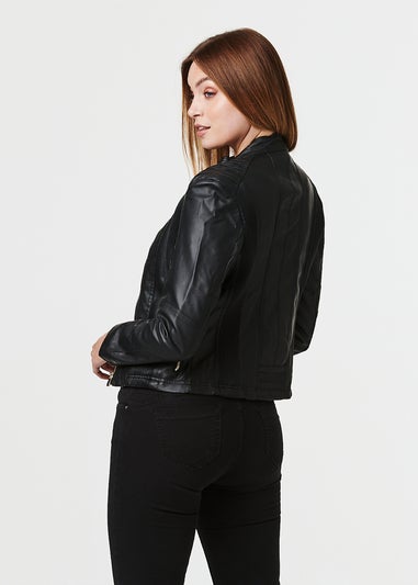 Izabel London Black Zip Front Faux Leather Jacket