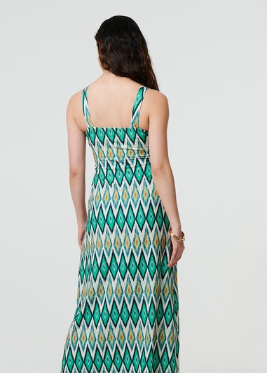 Izabel London Green Abstract Print Sleeveless V-Neck Maxi Dress