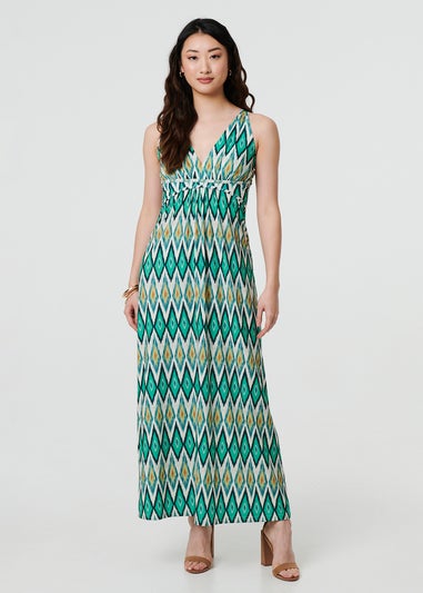 Izabel London Green Abstract Print Sleeveless V-Neck Maxi Dress