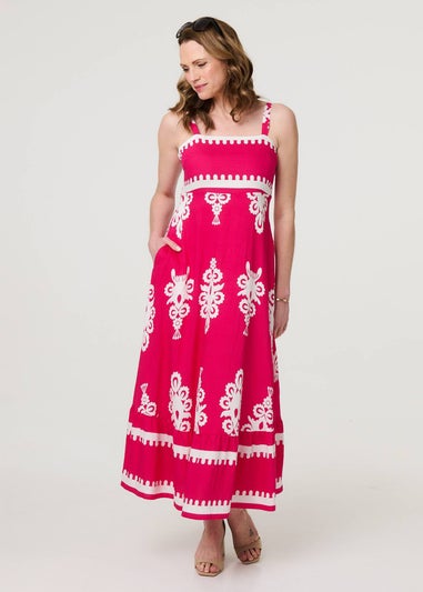 Izabel London Pink Ikat Print Sleeveless A-Line Maxi Dress