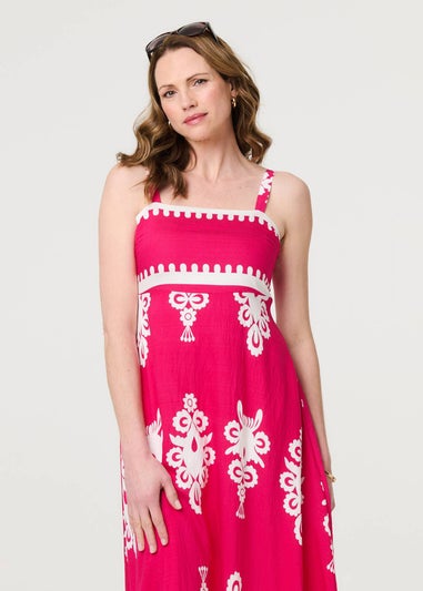 Izabel London Pink Ikat Print Sleeveless A-Line Maxi Dress