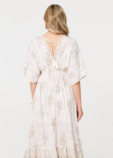 Izabel London White Embellished Kimono Sleeve Maxi Dress