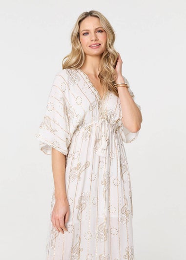 Izabel London White Embellished Kimono Sleeve Maxi Dress